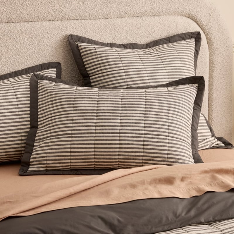 Bodhi Charcoal Stripe Quilted Pillowcases