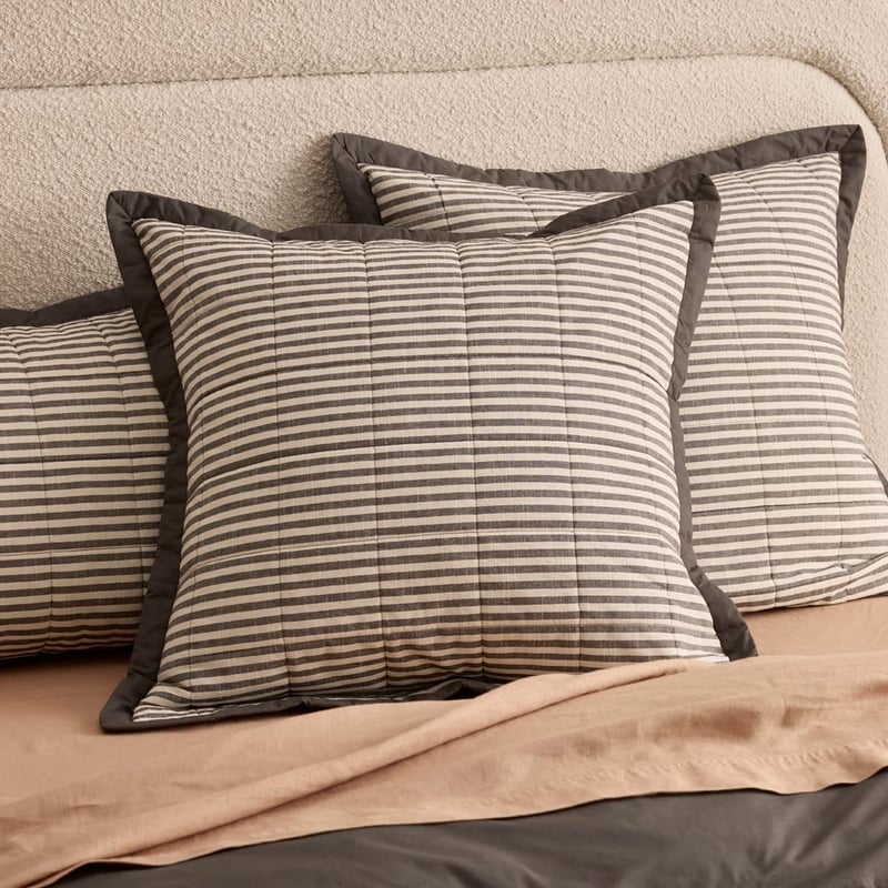 Bodhi Charcoal Stripe Quilted Pillowcases