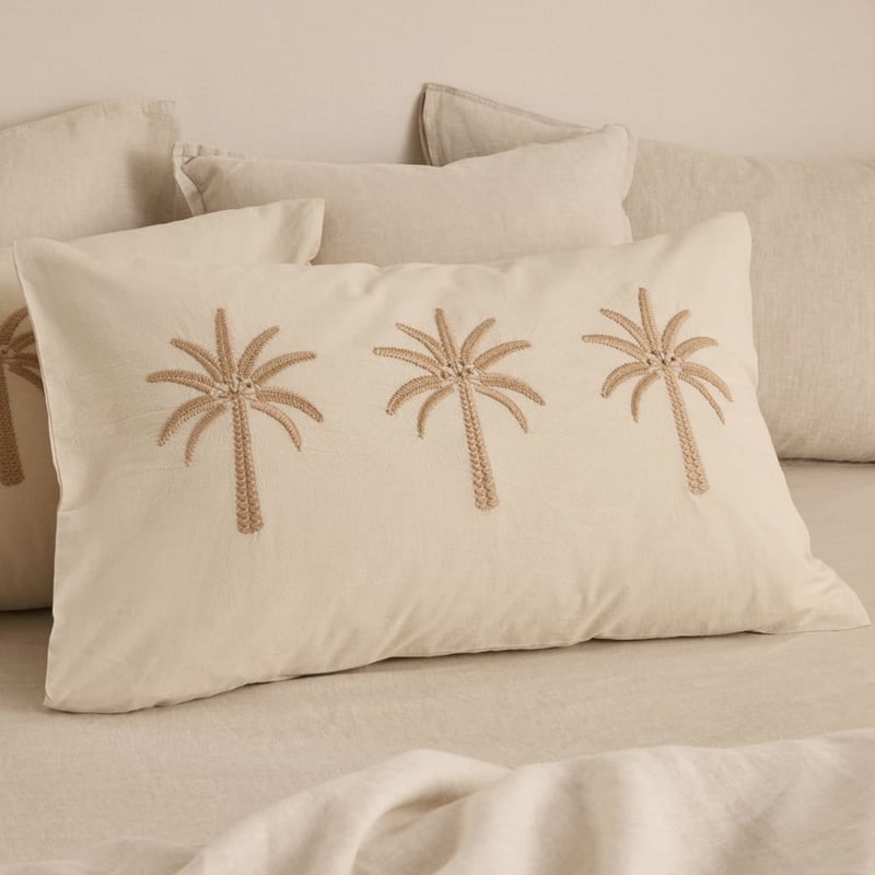 Byron Natural Palm Embroidered Pillowcases