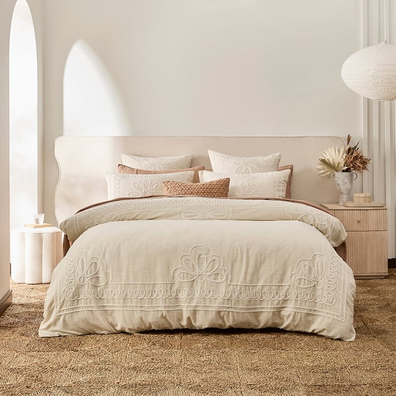 Lucia Embroidered Natural Quilt Cover Separates
