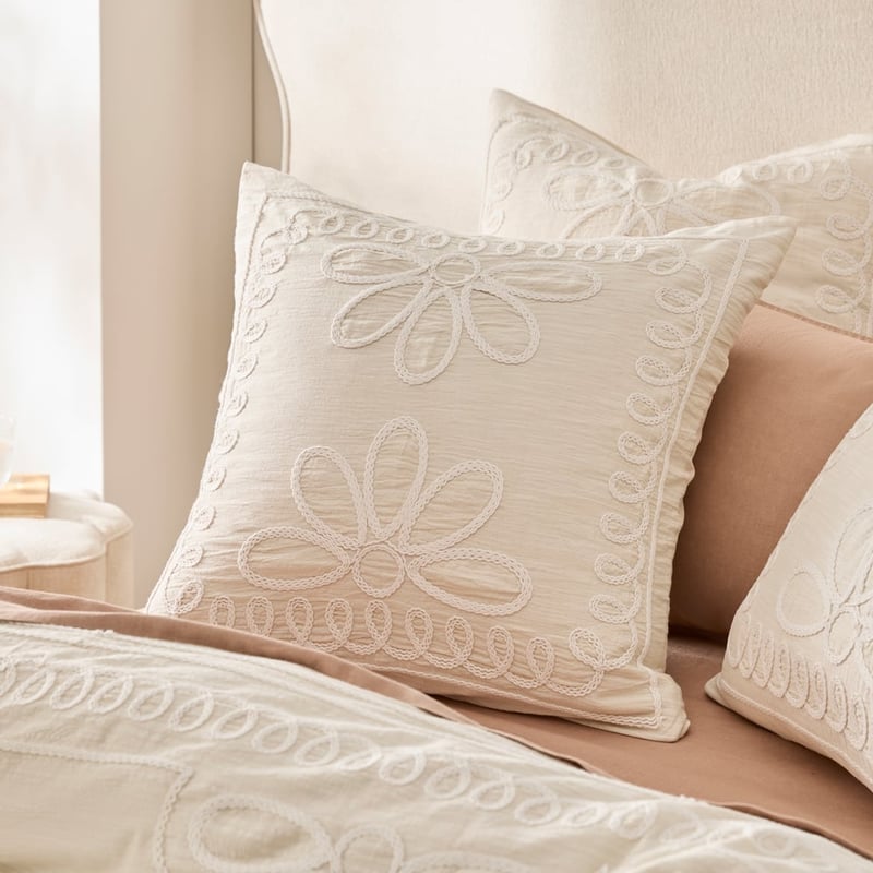 Lucia Embroidered Natural Quilt Cover Separates
