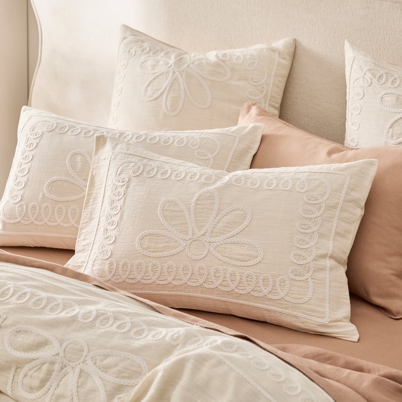 Lucia Embroidered Natural Quilt Cover Separates