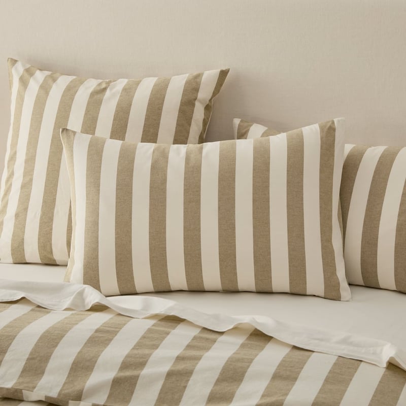 Stonewashed Cotton Olive & Coconut Stripe Quilt Cover Separates