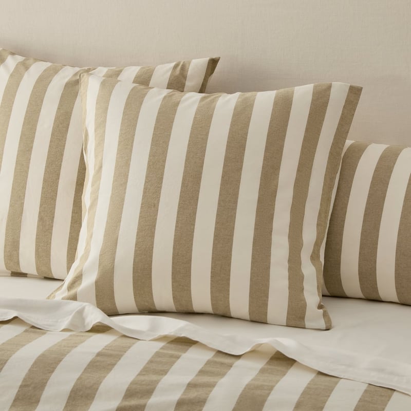 Stonewashed Cotton Olive & Coconut Stripe Quilt Cover Separates