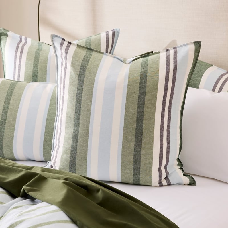 Pedro Green Stripe Cotton Linen Quilt Cover Set + Separates