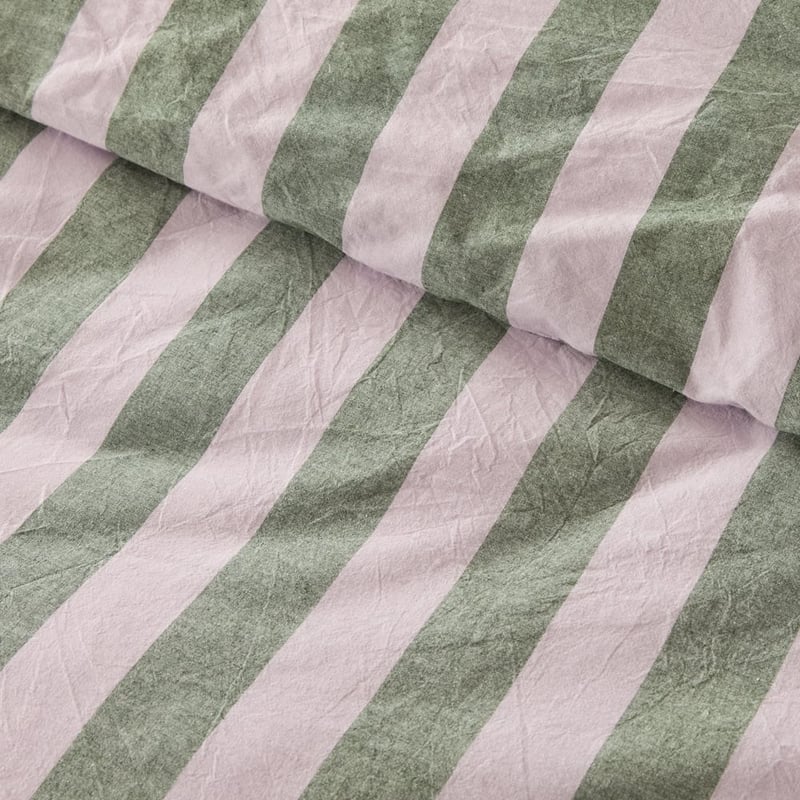 Stonewashed Cotton Emerald & Lilac Block Stripe Quilt Cover Separates
