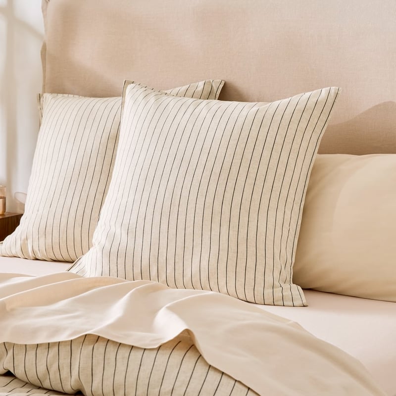 Washed Bamboo Linen Black & Natural Stripe Quilt Cover Set + Separates