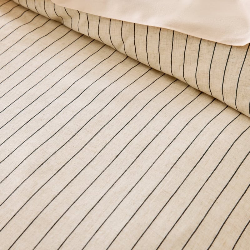 Washed Bamboo Linen Black & Natural Stripe Quilt Cover Set + Separates