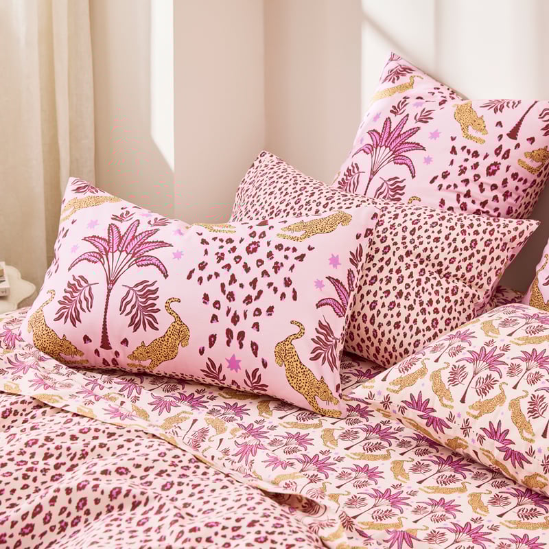 Sweet Dreams Leopard Palm Pink Quilt Cover Set + Separates
