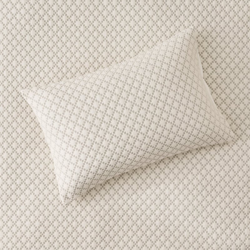 Geo Jacquard Natural & Green Quilt Cover Set