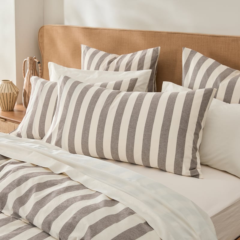 Stonewashed Cotton Natural & Chocolate Stripe Quilt Cover Separates