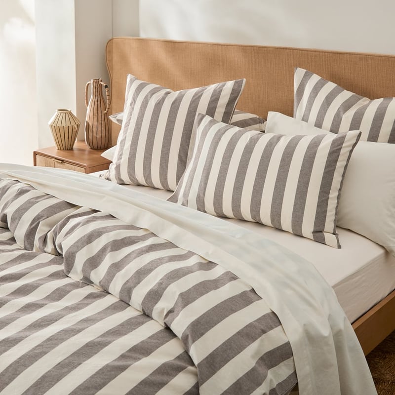 Stonewashed Cotton Natural & Chocolate Stripe Quilt Cover Separates