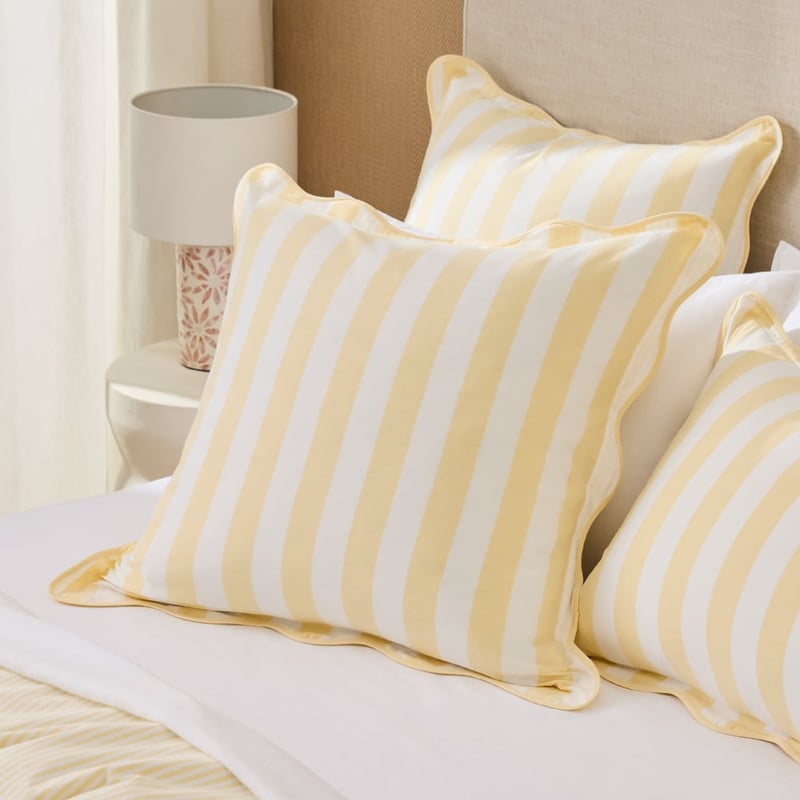 Evie Scallop Lemon Stripe Quilt Cover Set + Separates