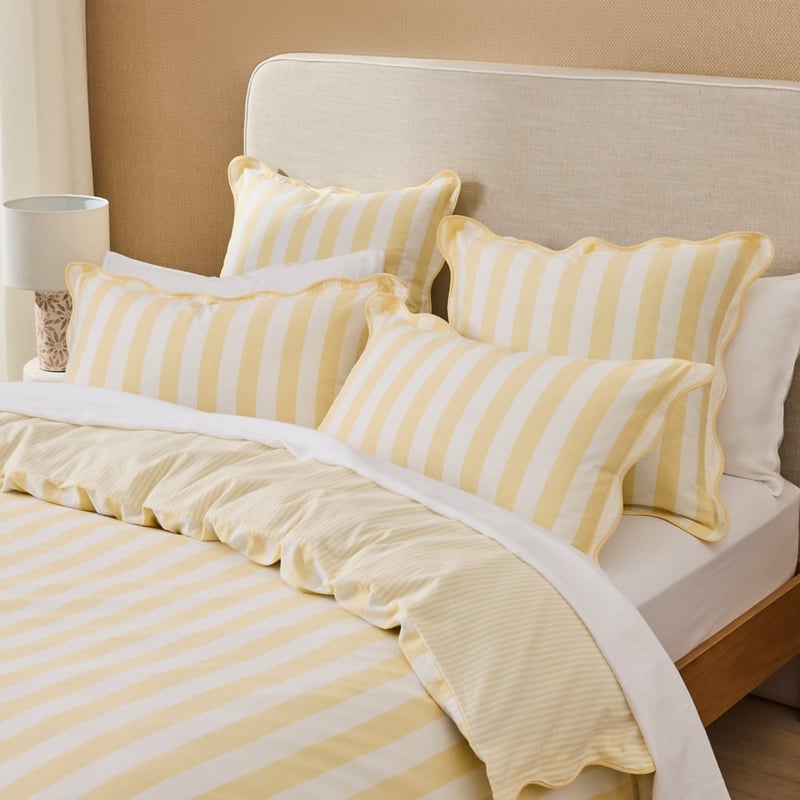 Evie Scallop Lemon Stripe Quilt Cover Set + Separates