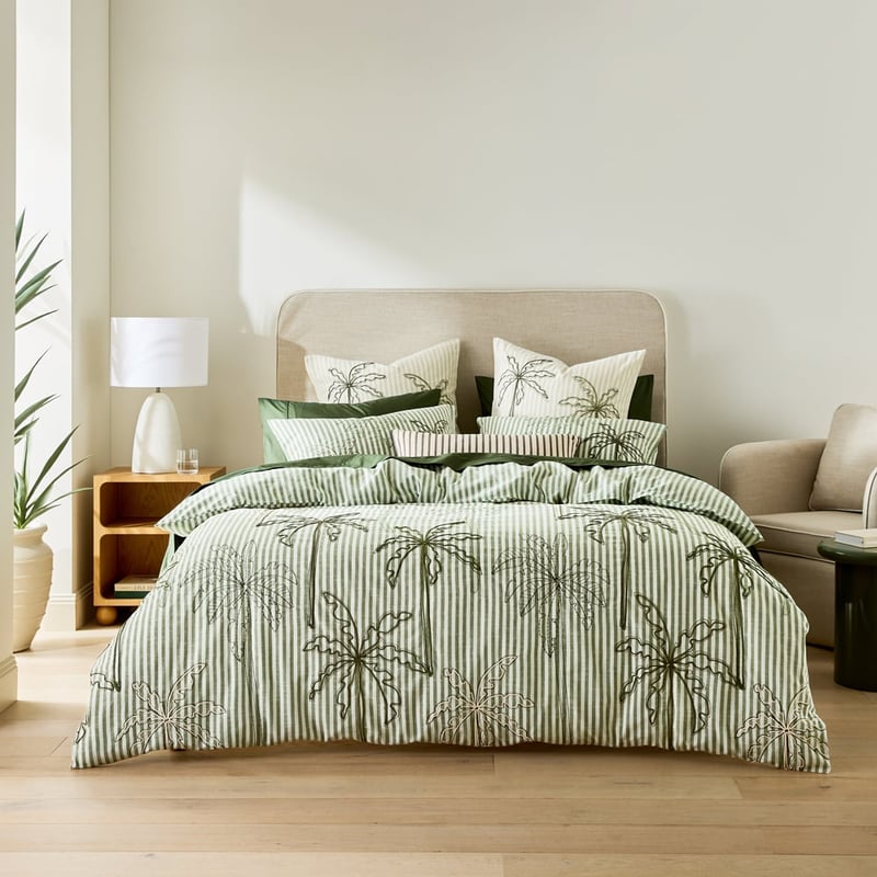 Kailani Green Embroidered Quilt Cover Set + Separates