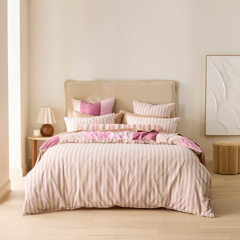Linen Cotton Sunlit Berry Check Quilt Cover Set + Separates