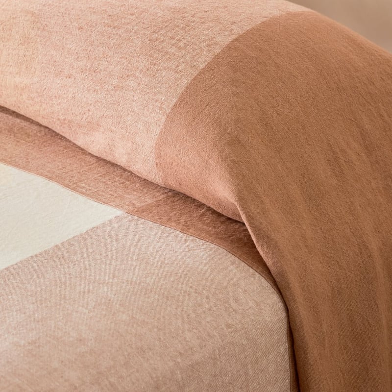 Vintage Washed Linen Hazelnut & Caramel Check Bedcover