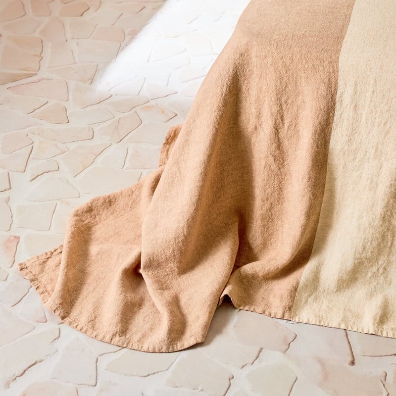 Vintage Washed Linen Hazelnut & Caramel Check Bedcover