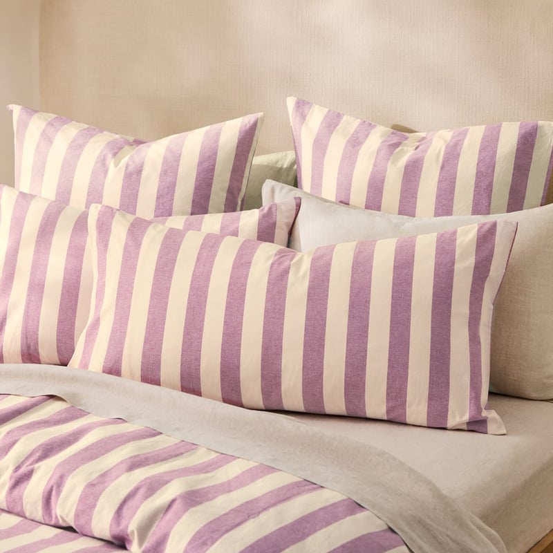 Stonewashed Cotton Berry Block Stripe Pillowcases