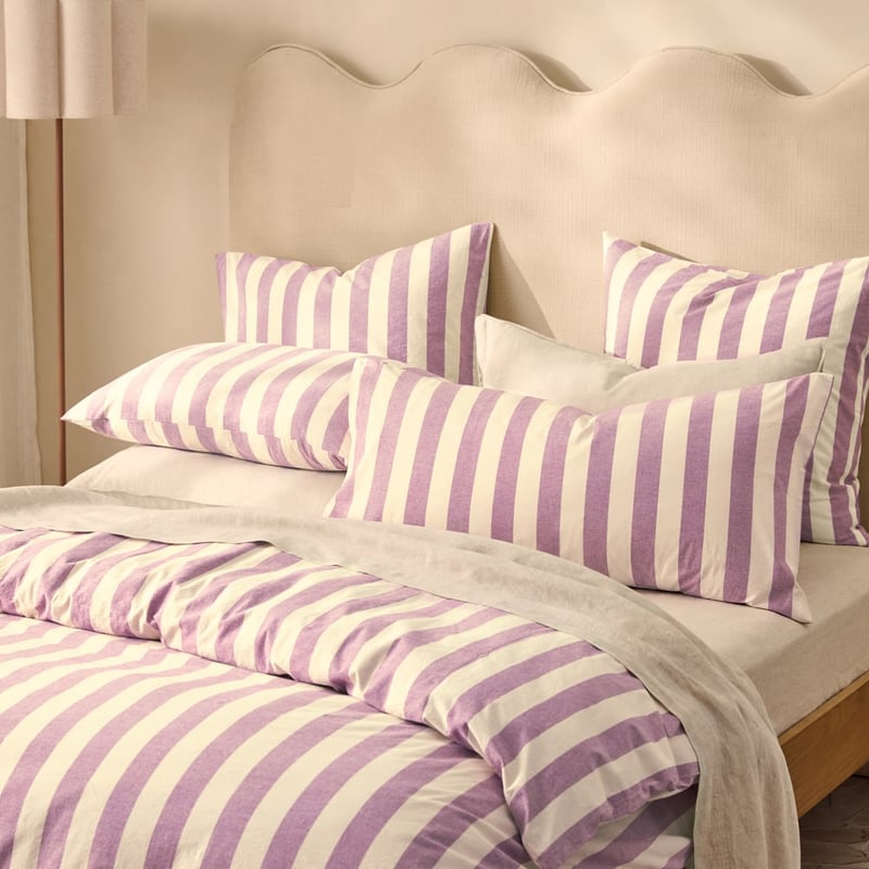 Stonewashed Cotton Berry Block Stripe Quilt Cover Separates