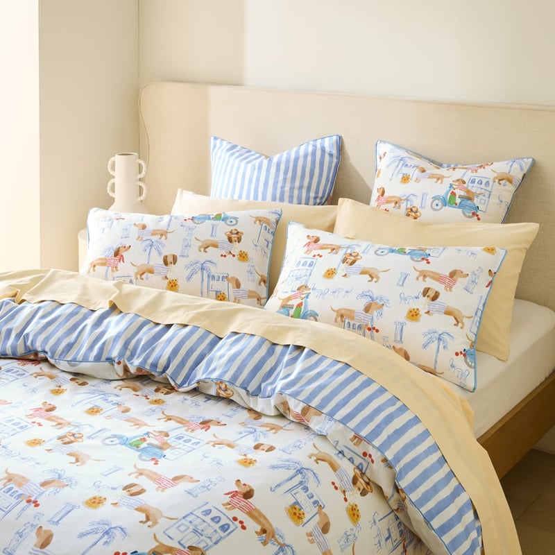 Riviera Dachshund Blue Quilt Cover Set + Separates