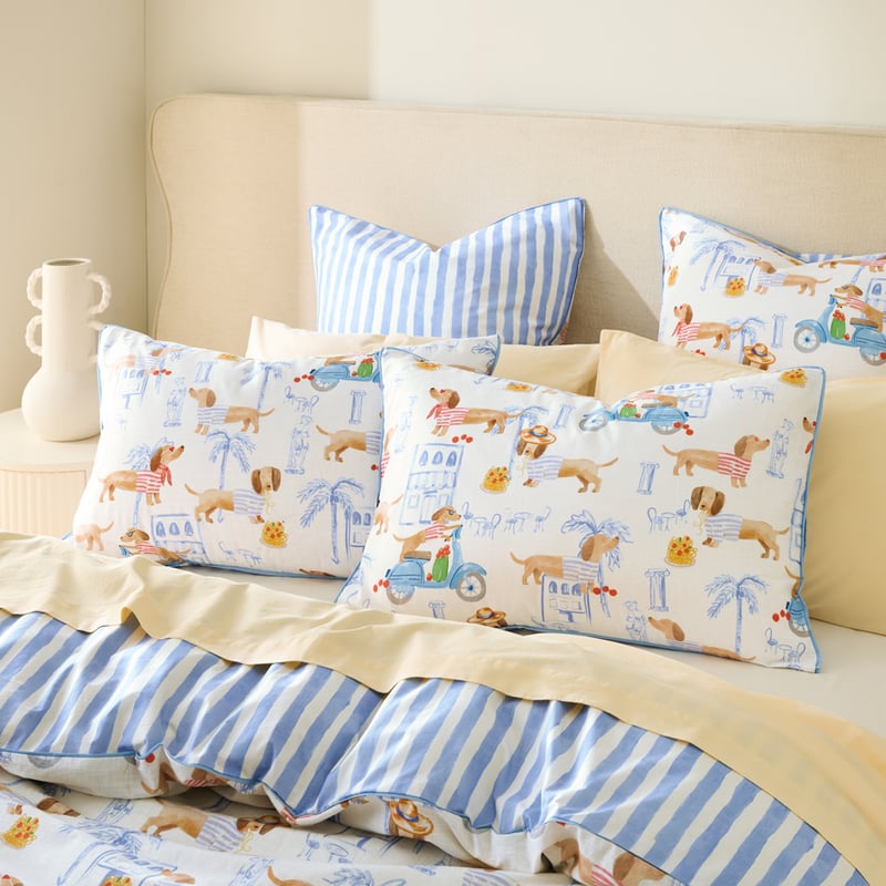 Riviera Dachshund Blue Pillowcases