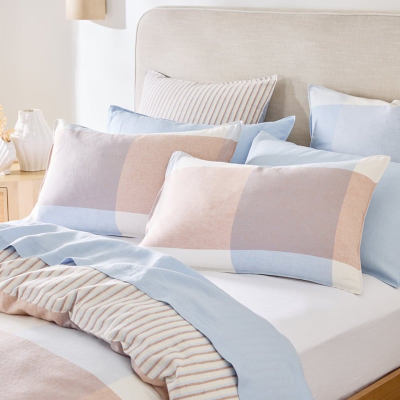 Linen Cotton Cove Blue Check Pillowcase