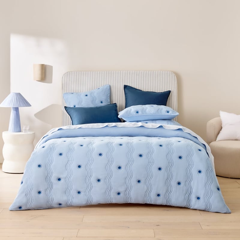 Starburst Blue Quilted Pillowcases