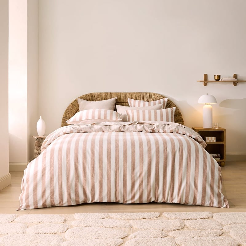 Linen Cotton Pecan Stripe Quilt Cover Set + Separates