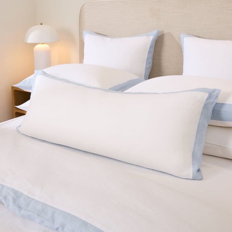 Vintage Washed Linen White & Dusty Blue Border Quilt Cover Separates