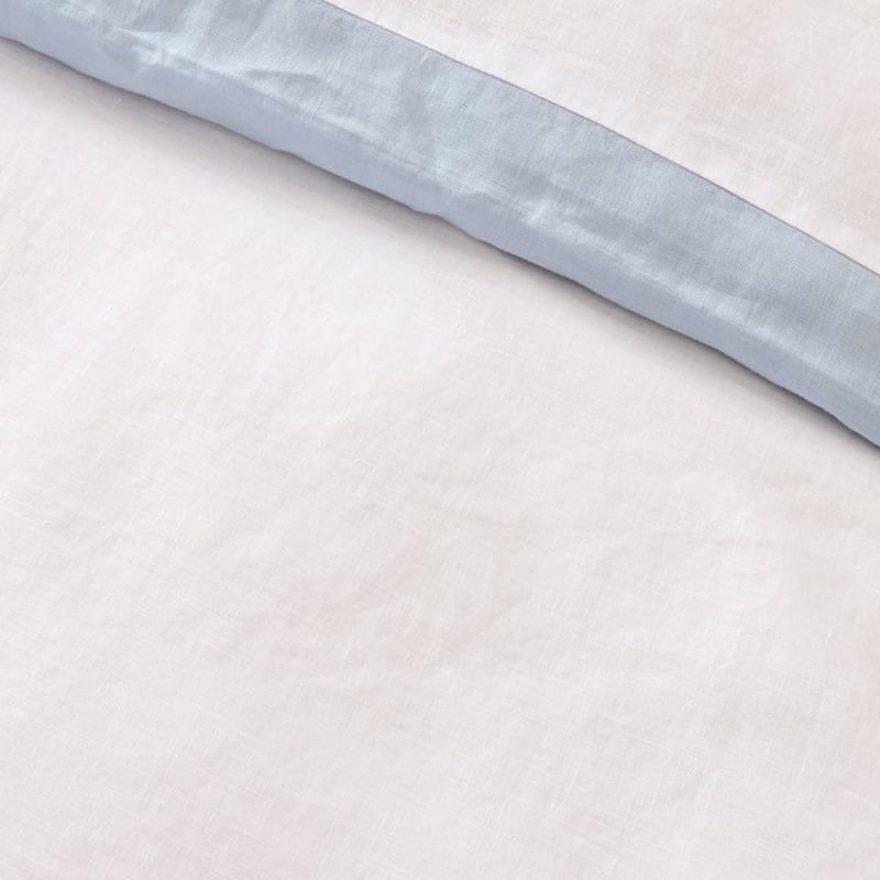 Vintage Washed Linen White & Dusty Blue Border Quilt Cover Separates