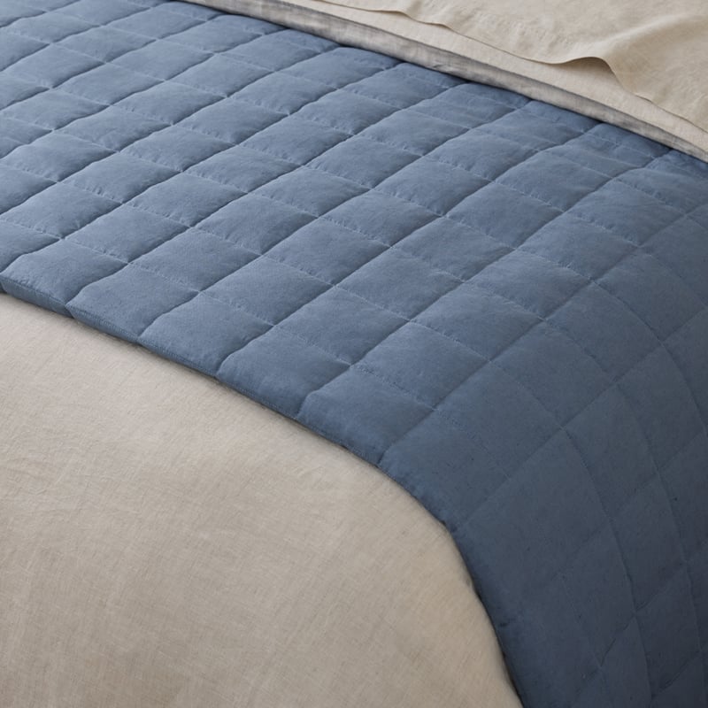 Vintage Washed Linen Denim Quilted Bedcover