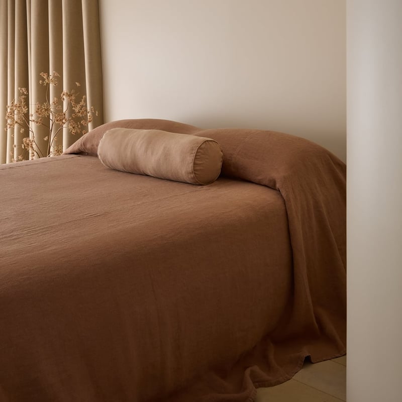 Vintage Washed Linen Mocha Bedcover