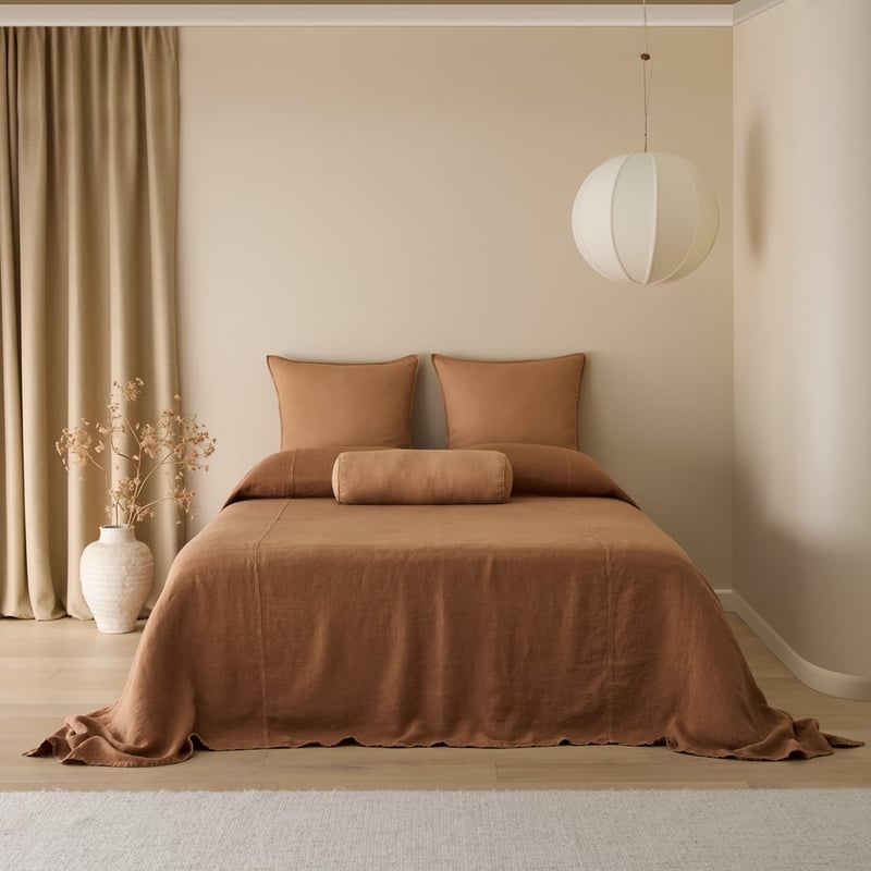 Vintage Washed Linen Mocha Bedcover