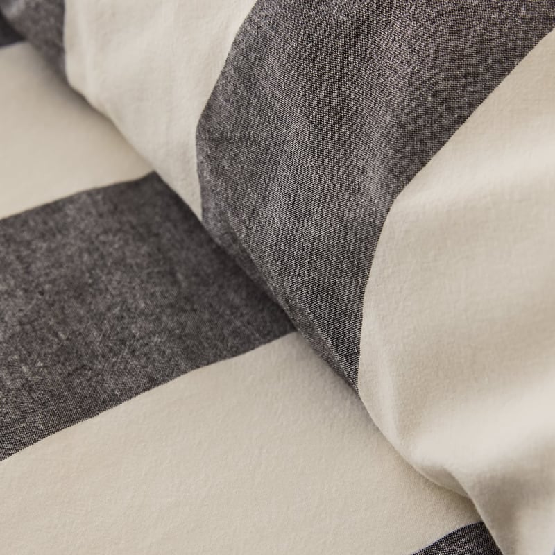 Stonewashed Cotton Black & Coconut Wide Stripe Pillowcases