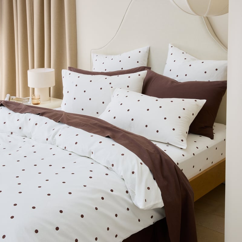 Stonewashed Cotton Chocolate & Coconut Spot Quilt Cover Separates
