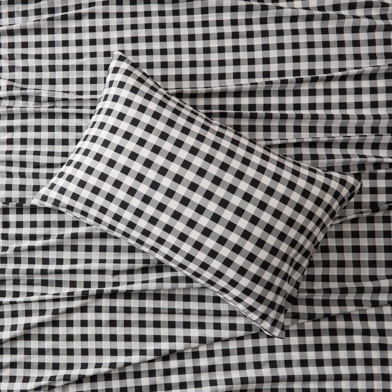 Charcoal Check Printed Percale Sheet Set