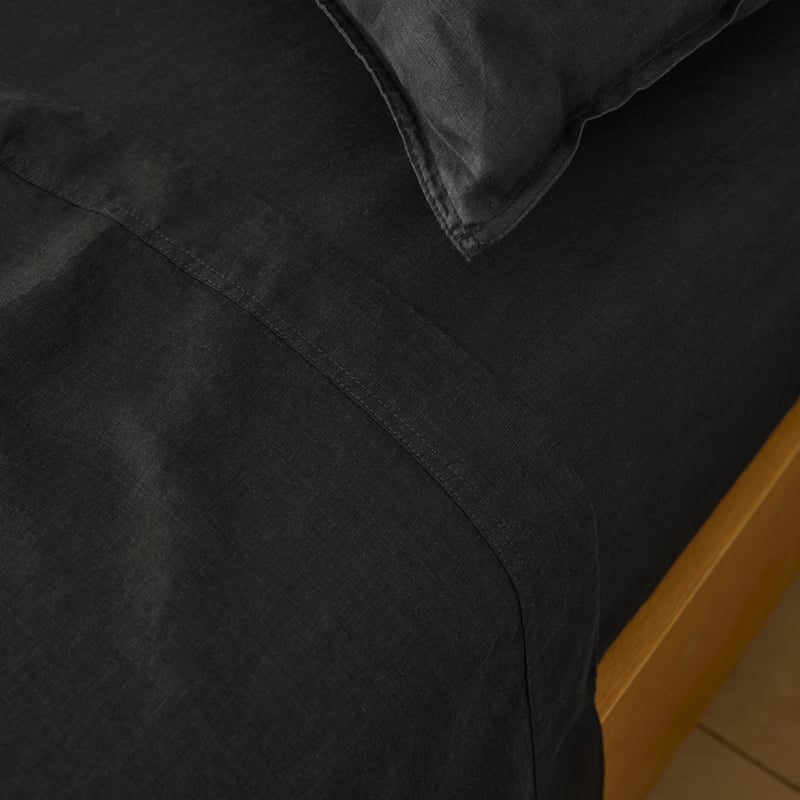 Vintage Washed Linen Liquorice Sheet Separates