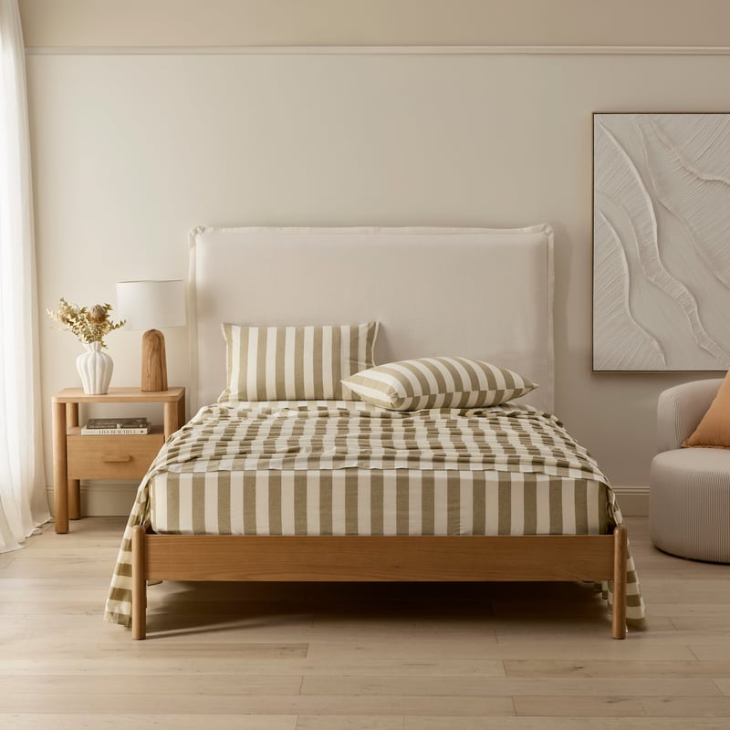 Stonewashed Cotton Olive & Coconut Stripe Sheet Separates