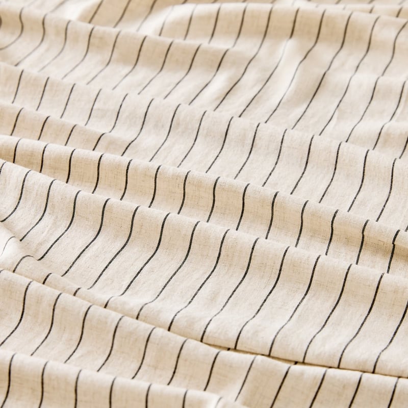 Washed Bamboo Linen Black & Natural Stripe Sheet Set