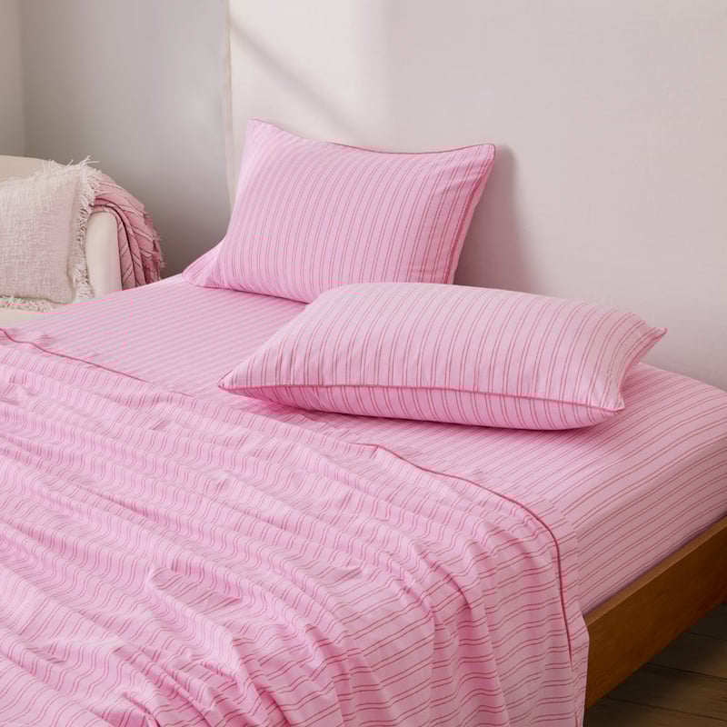 Yarn Dyed Lottie Pink Stripe Sheet Set 