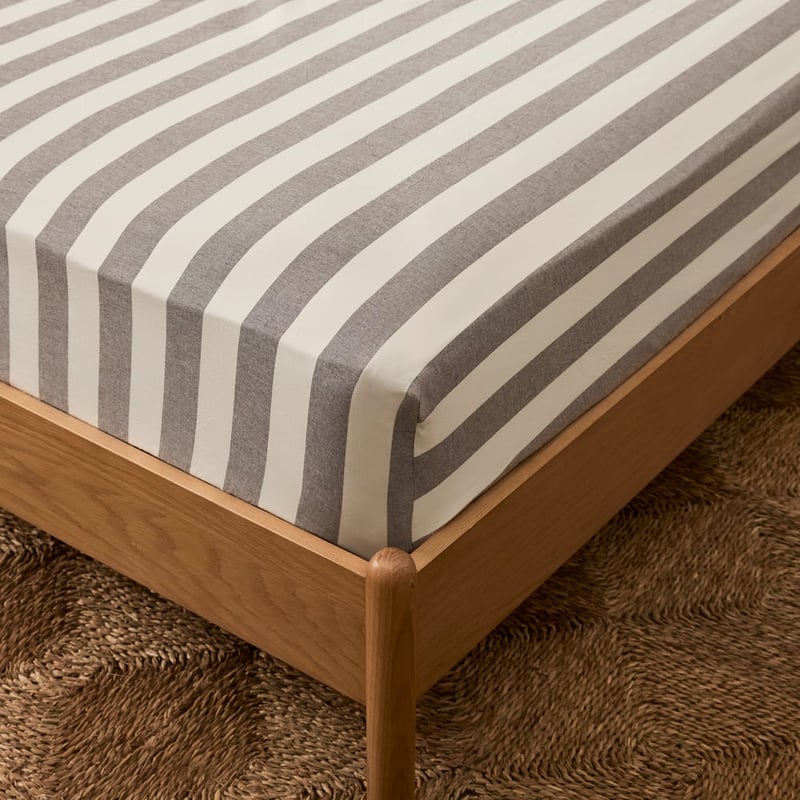 Stonewashed Cotton Natural & Chocolate Stripe Sheet Separates