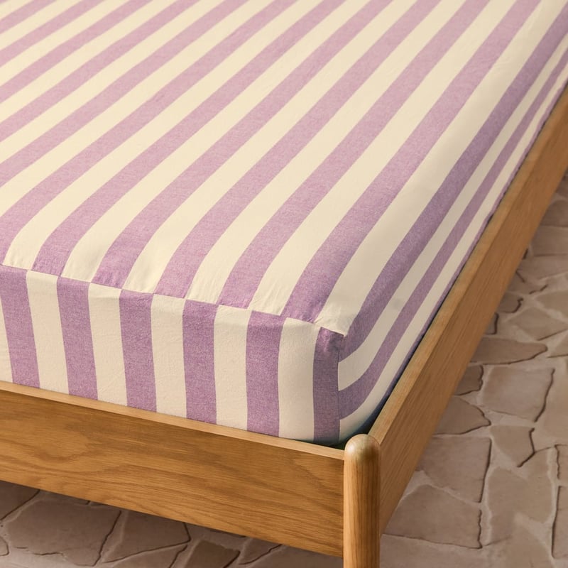 Stonewashed Cotton Berry Block Stripe Sheet Separates