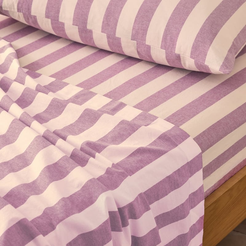 Stonewashed Cotton Berry Block Stripe Sheet Separates