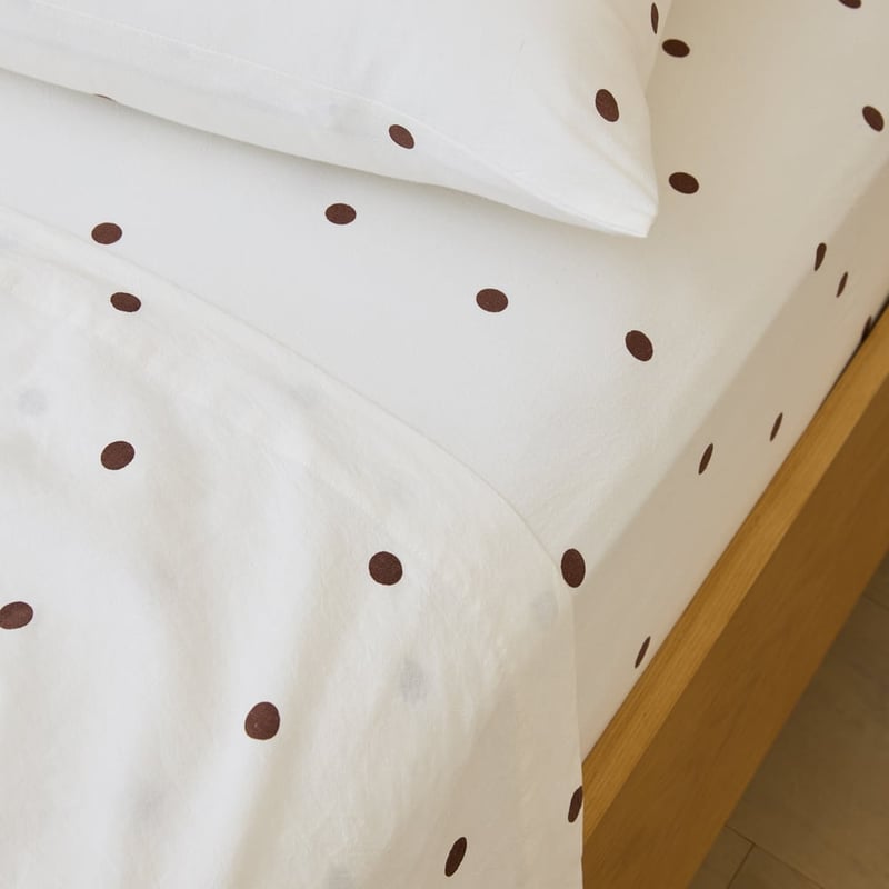 Stonewashed Cotton Chocolate & Coconut Spot Sheet Separates