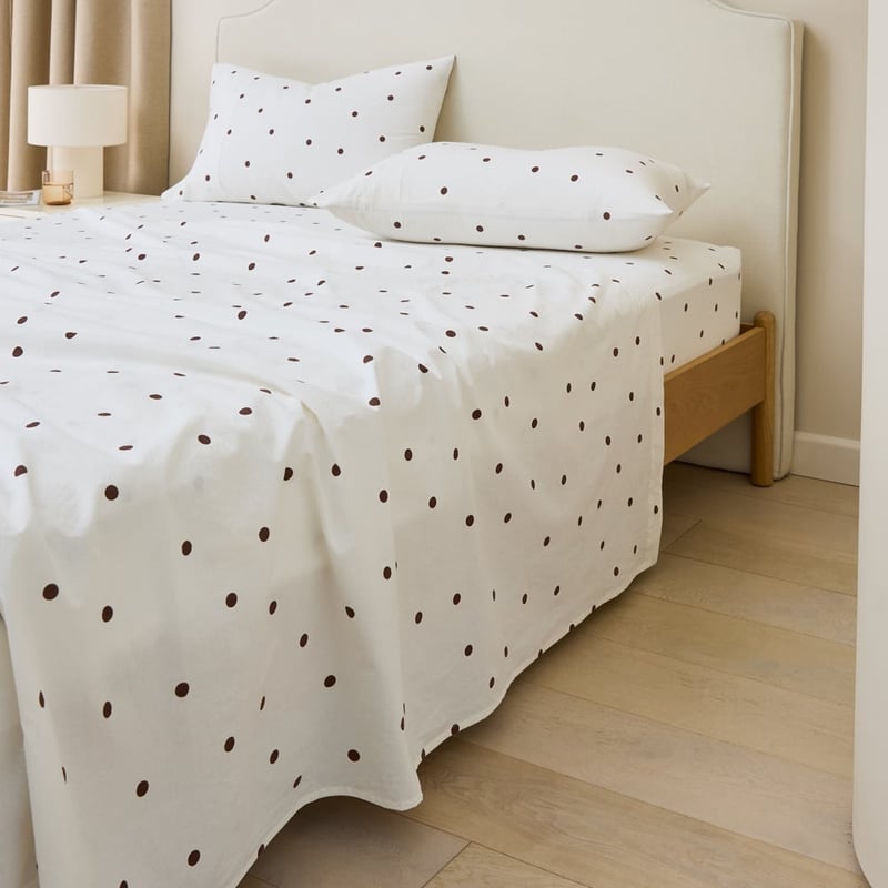 Stonewashed Cotton Chocolate & Coconut Spot Sheet Separates