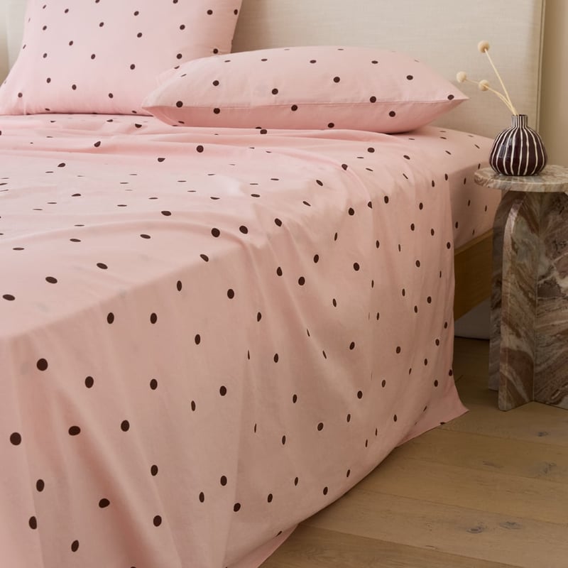 Stonewashed Cotton Chocolate & Peony Spot Sheet Separates