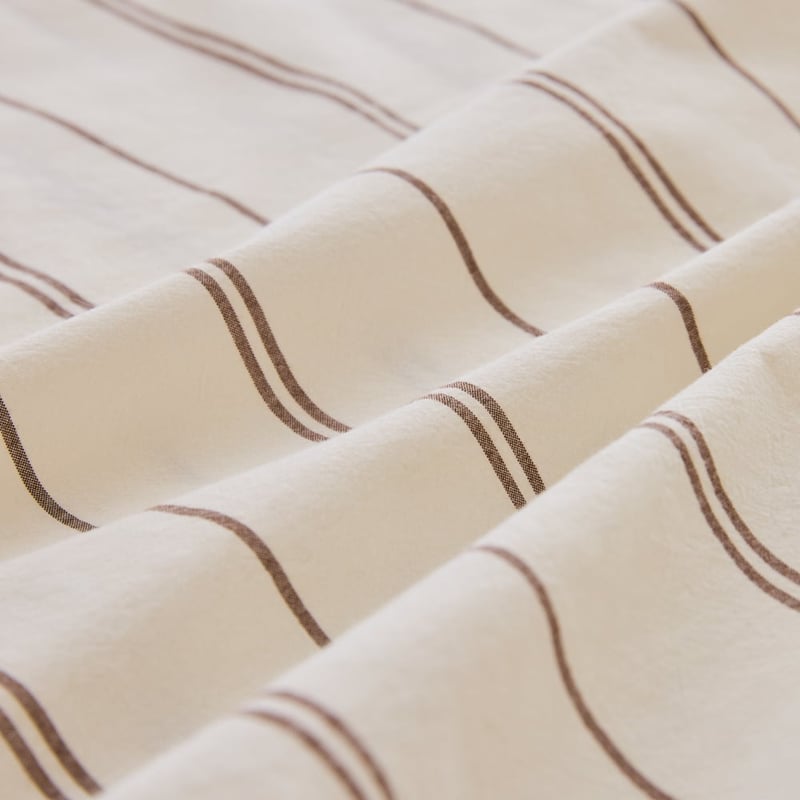 Stonewashed Cotton Chocolate & Coconut Pencil Stripe Sheet Separates