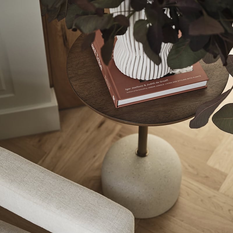 Brixton Walnut & Brass Gold Side Table