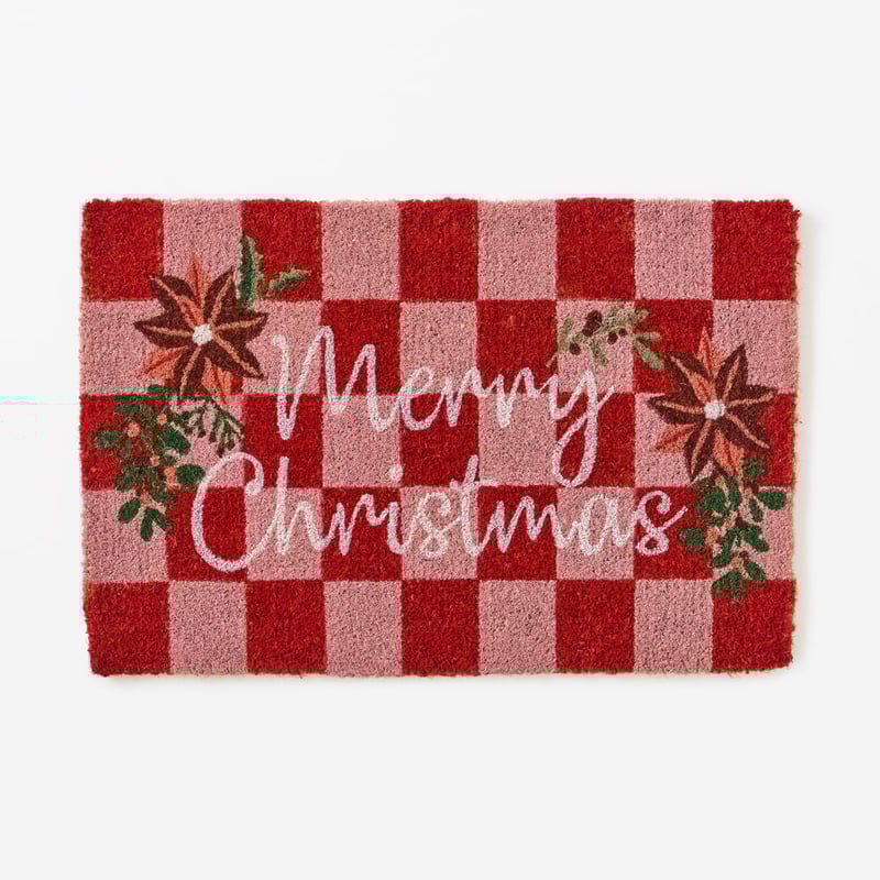Coir Merry Christmas Check Doormat